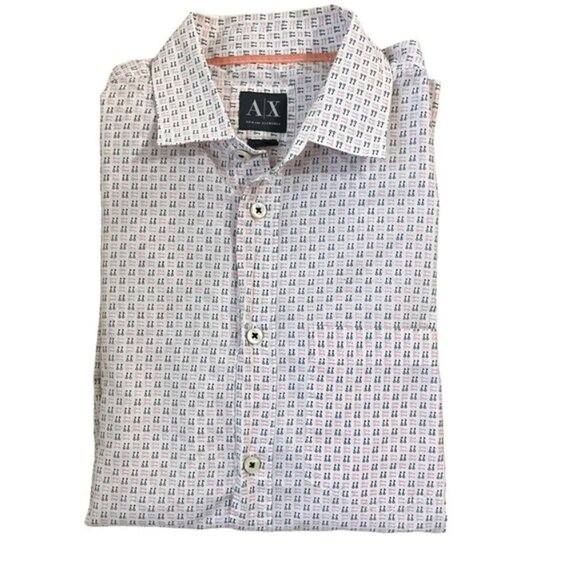 40% off! Armani Exchange men's shirt M white orange key print long sleeve button - Picture 1 of 6